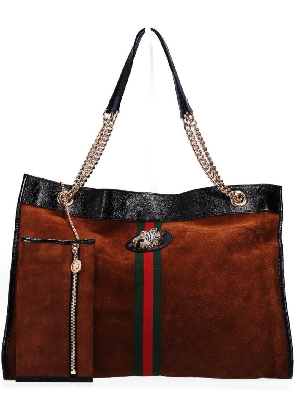 Authentic Gucci Rajah Brown Suede Tote with Pouch COA